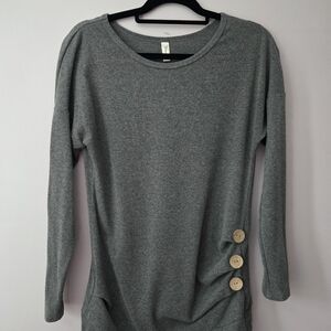 Cozy Chic Drape Tunic Sweater - Wooden Button Detail